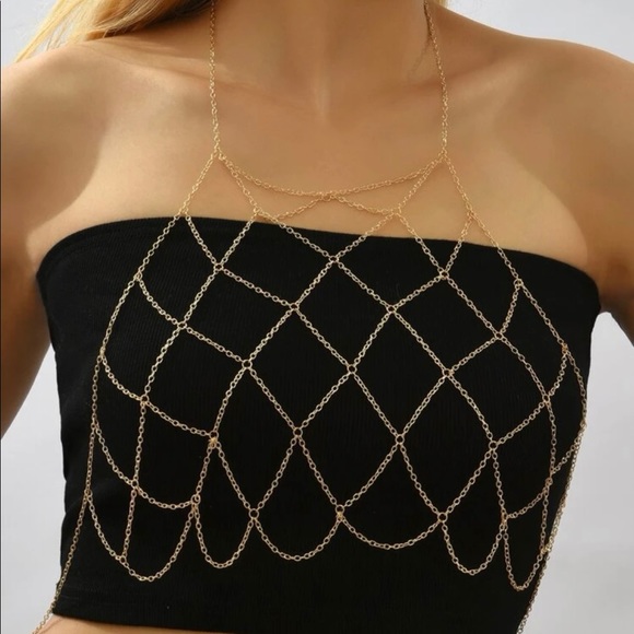 Body Jewelry Chain Halter Mesh Bralette dainty top - Picture 9 of 16